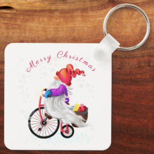 Vrolijk kerstfeest - Fun Gnome met Bike en Gifts Sleutelhanger