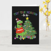 Vrolijk kerstfeest Funny Naughty Dinosaur Kaart (Gele Bloem)