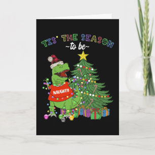 Vrolijk kerstfeest Funny Naughty Dinosaur Kaart