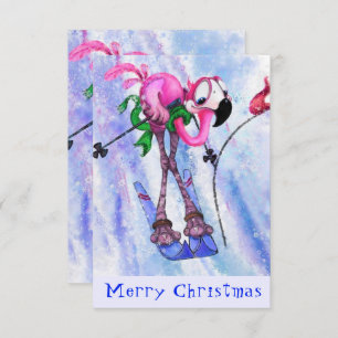 Vrolijk kerstfeest - Funny Pink Flamingo Skier - F