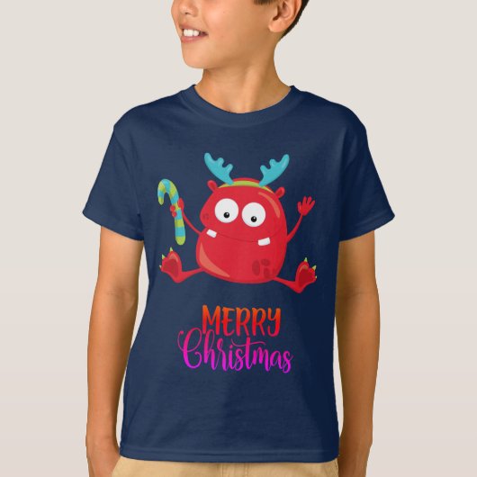 Vrolijk kerstfeest | Funny Red Monster T-shirt (Voorkant)