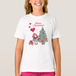 Vrolijk kerstfeest - Gedecorreerde bomen en meisje T-shirt