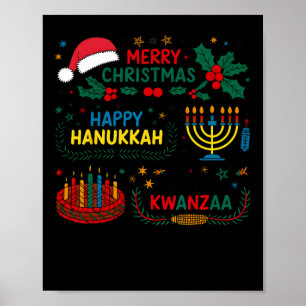 Vrolijk kerstfeest Gelukkig Chanoeka en Happy Kwan Poster