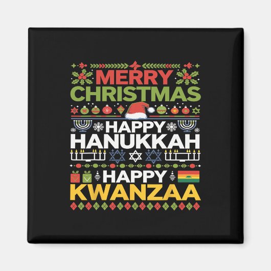 Vrolijk kerstfeest Gelukkig Chanoeka Gelukkig Kwan Magneet (Voorkant)