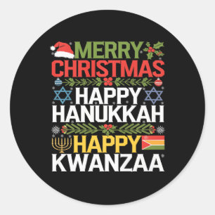Vrolijk kerstfeest Gelukkig Chanoeka Gelukkig Kwan Ronde Sticker