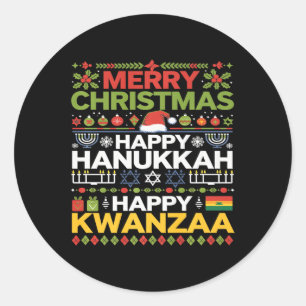 Vrolijk kerstfeest Gelukkig Chanoeka Gelukkig Kwan Ronde Sticker