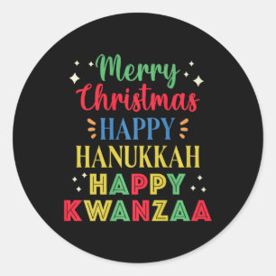 Vrolijk kerstfeest Gelukkig Chanoeka Gelukkig Kwan Ronde Sticker