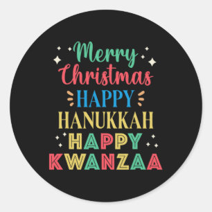 Vrolijk kerstfeest Gelukkig Chanoeka Gelukkig Kwan Ronde Sticker