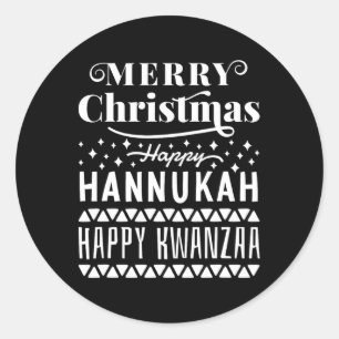 Vrolijk kerstfeest Gelukkig Chanoeka Gelukkig Kwan Ronde Sticker