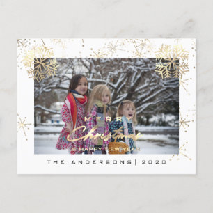 Vrolijk Kerstfeest Gelukkig Jaar Gouden Sneeuwvlok Briefkaart