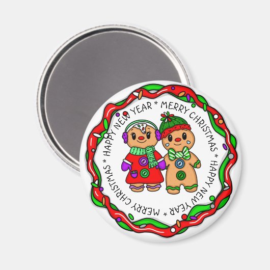 Vrolijk kerstfeest | Gelukkig nieuwjaar | Gingerbr Magneet (Voorkant / Achterkant)