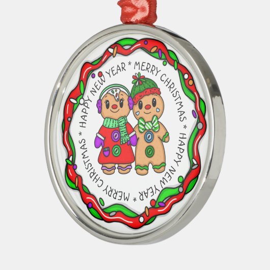 Vrolijk kerstfeest | Gelukkig nieuwjaar | Gingerbr Metalen Ornament (Links)