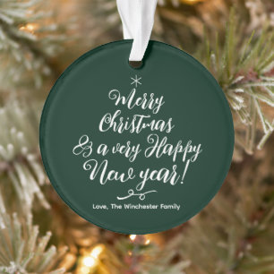 Vrolijk Kerstfeest Gelukkig Nieuwjaar groen script Ornament