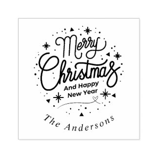 Vrolijk Kerstfeest Gelukkig Nieuwjaar Modern Elega Rubberstempel