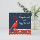 Vrolijk kerstfeest Gelukkig nieuwjaar! Rode Vogel  Feestdagenkaart (Staand voorkant)