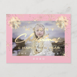 Vrolijk Kerstfeest Gelukkig Nieuwjaar Sneeuw Goud  Briefkaart