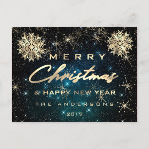 Vrolijk Kerstfeest Gelukkig Nieuwjaar Sneeuw Goud Briefkaart