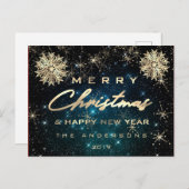 Vrolijk Kerstfeest Gelukkig Nieuwjaar Sneeuw Goud Briefkaart (Voorkant / Achterkant)