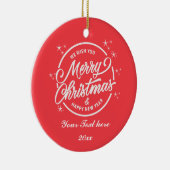 Vrolijk Kerstfeest & Gelukkig Nieuwjaar, Witte Typ Keramisch Ornament (Rechts)