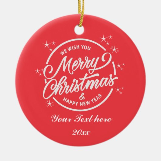 Vrolijk Kerstfeest & Gelukkig Nieuwjaar, Witte Typ Keramisch Ornament (Voorkant)