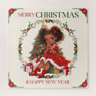 Vrolijk Kerstfeest & Gelukkig Nieuwjaar Zwart Meis Legpuzzel