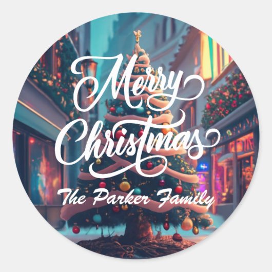 Vrolijk kerstfeest gepersonaliseerde ronde sticker (Voorkant)