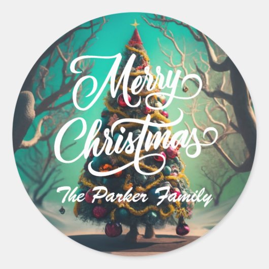 Vrolijk kerstfeest gepersonaliseerde ronde sticker (Voorkant)