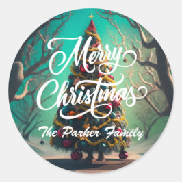 Vrolijk kerstfeest gepersonaliseerde ronde sticker