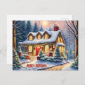 Vrolijk kerstfeest Gezellig huisje in het bos Feestdagenkaart (Voorkant / Achterkant)