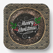 Vrolijk kerstfeest, glans en glitter, papier papieren bordje (Voorkant)