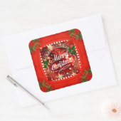 Vrolijk kerstfeest, glinstering en glitter in het vierkante sticker (Envelop)