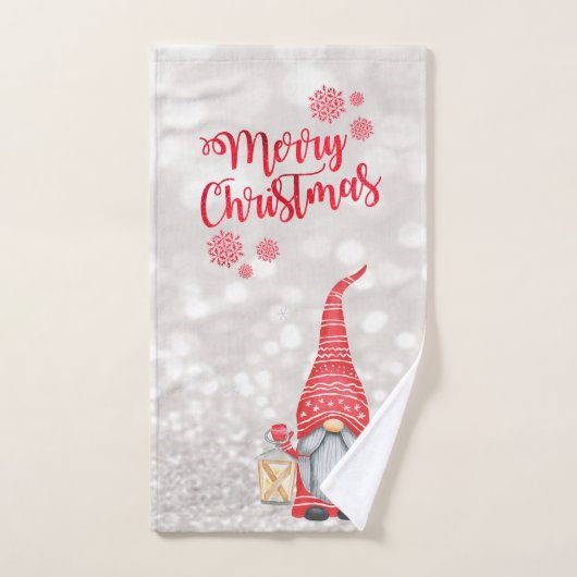 Vrolijk kerstfeest, Glitter Bokeh, Cute Gnome Bad Handdoek (Handdoek)
