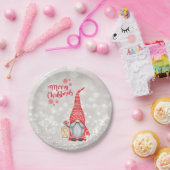 Vrolijk kerstfeest, Glitter Bokeh, Cute Gnome Papieren Bordje (Feest)