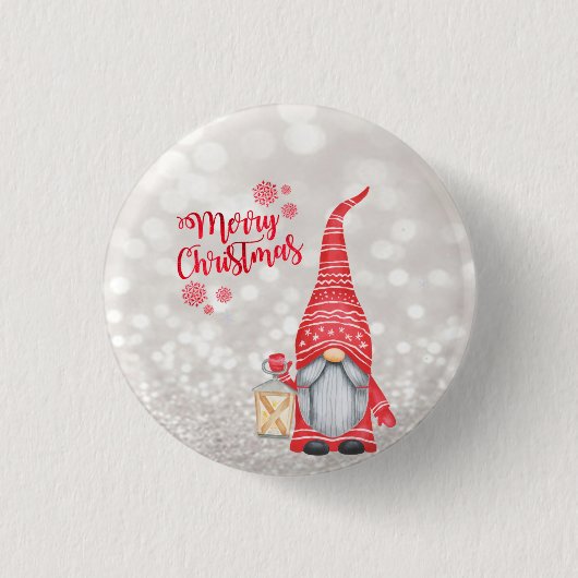 Vrolijk kerstfeest, Glitter Bokeh, Cute Gnome Ronde Button 3,2 Cm (Voorkant)