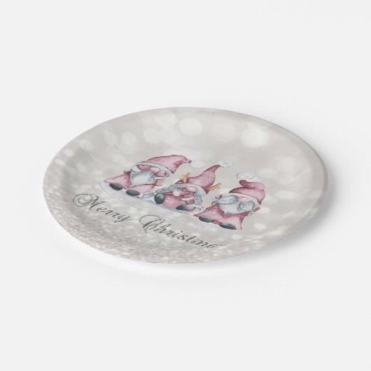 Vrolijk kerstfeest, Glitter Bokeh, Schattigee roze Papieren Bordje (Gekanteld)