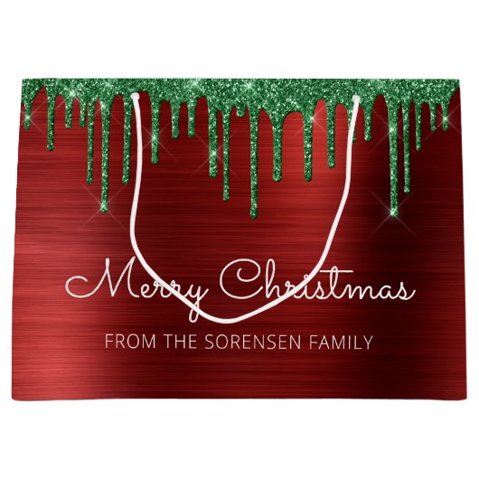 Vrolijk kerstfeest Glitter drukt rood groen glam o Groot Cadeauzakje (Voorkant)
