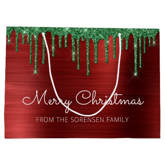 Vrolijk kerstfeest Glitter drukt rood groen glam o Groot Cadeauzakje (Achterkant)
