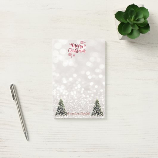 Vrolijk kerstfeest, Glittery Bokeh, Pine Trees Post-it® Notes (Kantoor)
