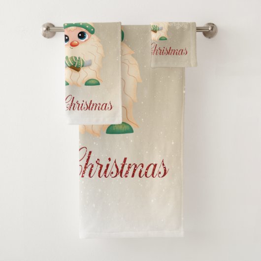 Vrolijk Kerstfeest, Gnome, Pine Tree, Snowflakes Bad Handdoek (Insitu)