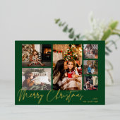 Vrolijk kerstfeest Gold Foil Multi Photo - Green Folie Uitnodiging (Staand Voorkant)