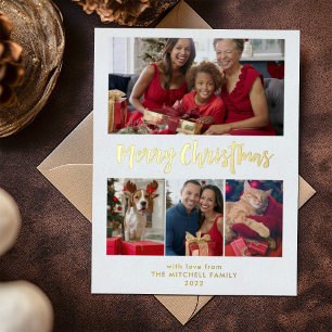 Vrolijk kerstfeest   Gold Foil Multi Photo Grid Folie Feestdagen Briefkaart