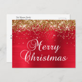 Vrolijk kerstfeest Gold Glitter Red Folie Feestdagenkaart (Voorkant / Achterkant)