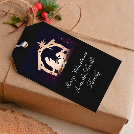 Vrolijk kerstfeest Gold Nativiteit Gift Labels Cadeaulabel