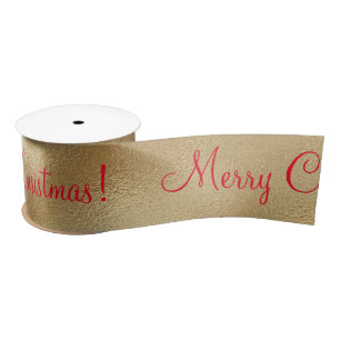 Vrolijk kerstfeest Gold Red Gift Satin Ribbon Lint