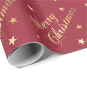 Vrolijk kerstfeest Gold Tones Stars Elegant Script Cadeaupapier (Rol Hoek)