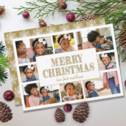 Vrolijk kerstfeest Gold White Snowflakes 8 Foto