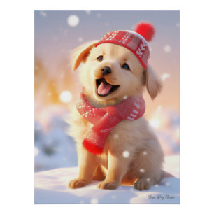 Vrolijk kerstfeest, Golden Retriever Dog 01 - Happ Perfect Poster
