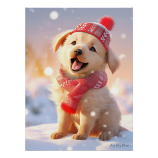 Vrolijk kerstfeest, Golden Retriever Dog 01 - Happ Perfect Poster