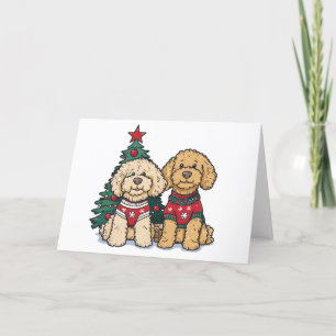 Vrolijk Kerstfeest Goldendoodle Honden Feestdagen Kaart