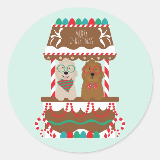 Vrolijk Kerstfeest Goldendoodles Vakantie Stand Ho Ronde Sticker (Voorkant)